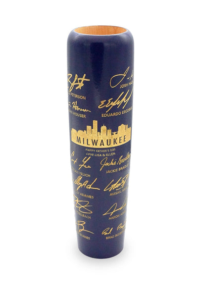 Baseball Fan Navy Painted Wood And Gold Paint Text Fully Updated Roster Team Signature With City Silhouette Design